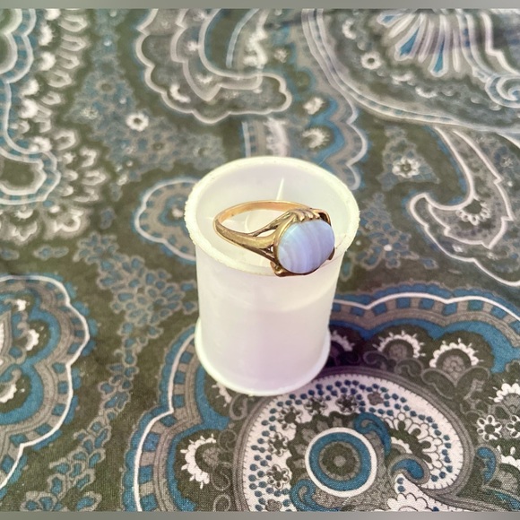 Blue Lace Agate Silver Adjustable Necklace & Matching Ring Set - Picture 3 of 5